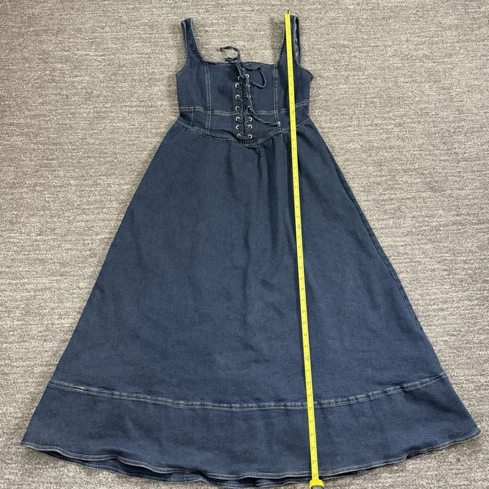 Moon River Denim Dress Women Small Midi Corset Style Smocked Prairie Farm Jean - Picture 4 of 12